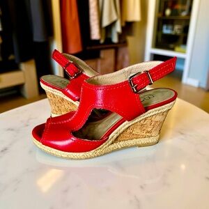 NWOT Red Wedge Sandals